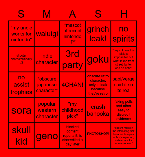 Leaker Bingo! Bingo Card