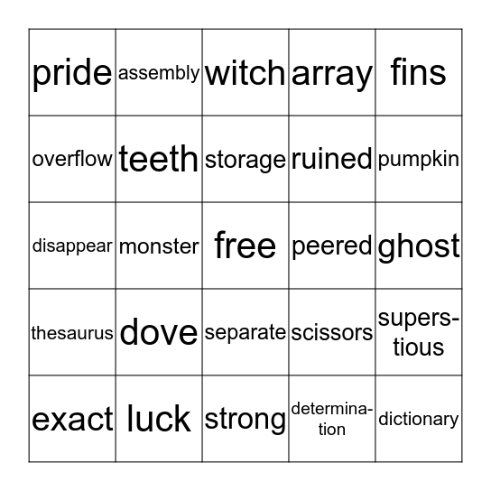 Vocabulary 10/14 Bingo Card