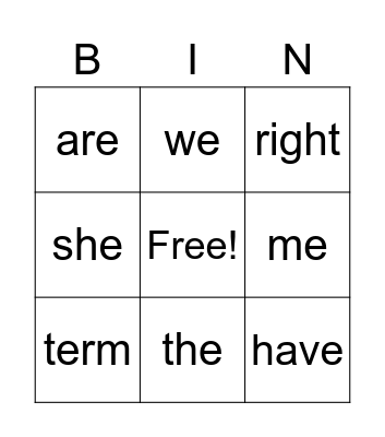 Phonics Bingo Card