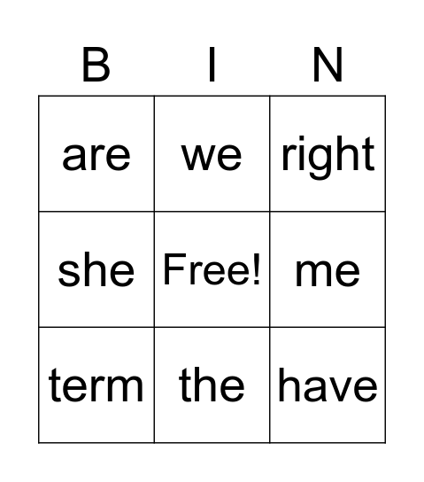 Phonics Bingo Card