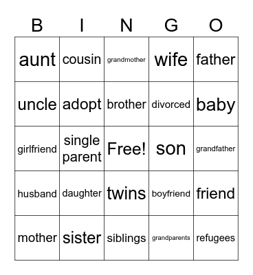 Family Bingo Card