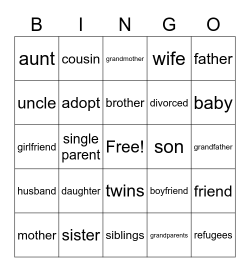 Family Bingo Card