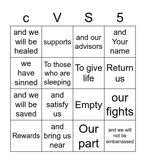 CVS5 Bingo Card