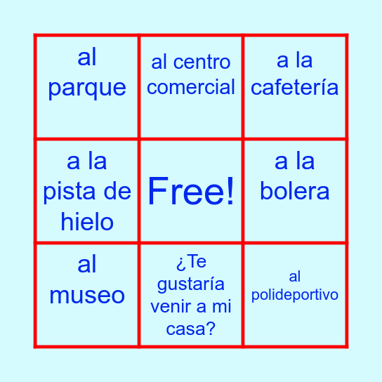 ¿Te gustaría ir...? Bingo Card