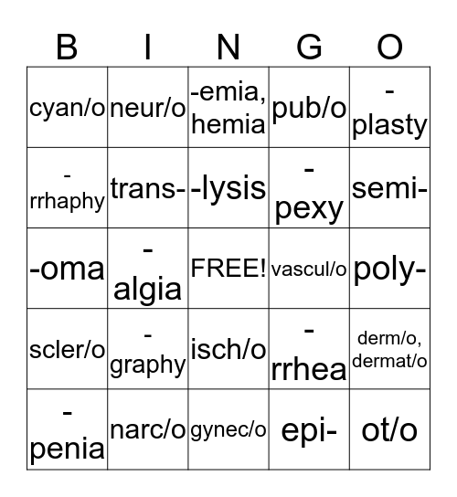 MED TERM BINGO Card
