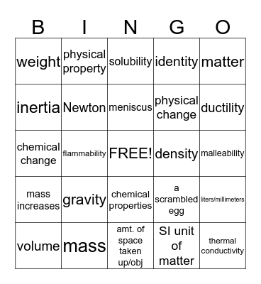 Physical Science Chapter Review Bingo Card