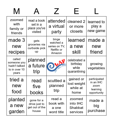 LAF Quarantine "Mazel" - IHC Jewish Bingo Card