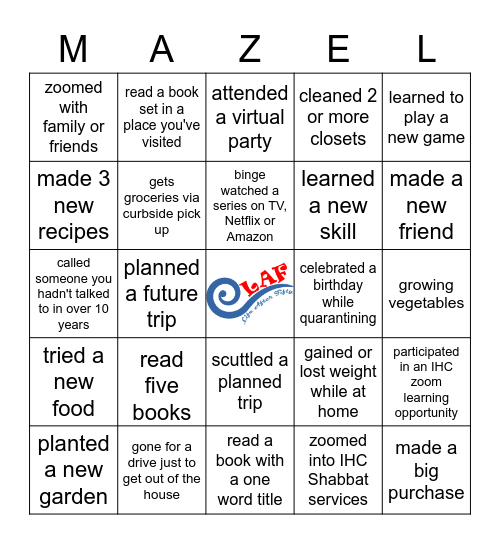 LAF Quarantine "Mazel" - IHC Jewish Bingo Card