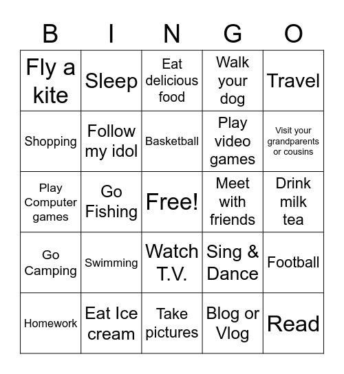 Bingo for the Summer Bingo Card