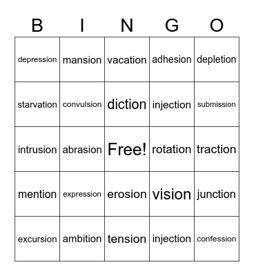 -tion, -sion Bingo Card