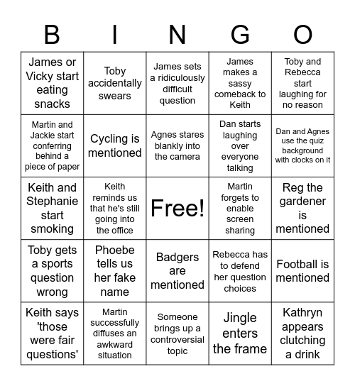 Zoom Family Quiz Bingo Card