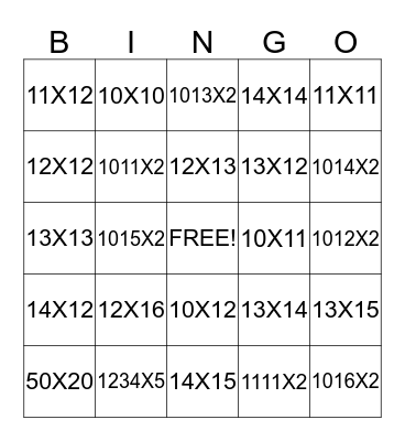 Multiplication BINGO Card
