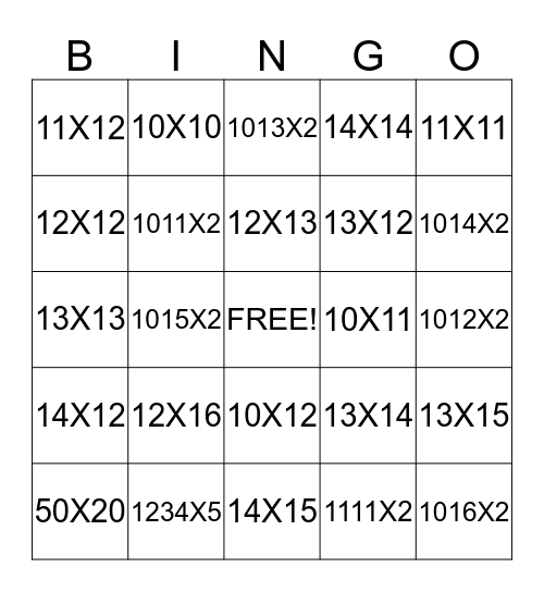 Multiplication BINGO Card