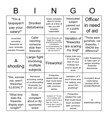 4TH OF JULY 911 Bingo Card