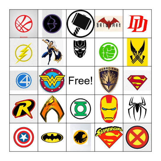 Super Hero BINGO Card