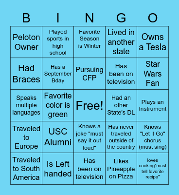 Pasadena Team Building Bingo Card