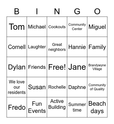 Brandywyne Bingo Card