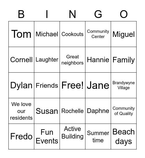Brandywyne Bingo Card