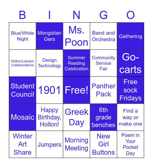 Lower School Bingo! Bingo Card