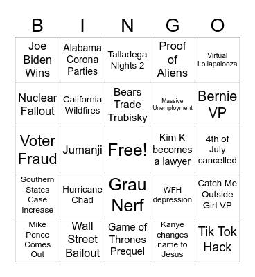 2020 Bingo Card