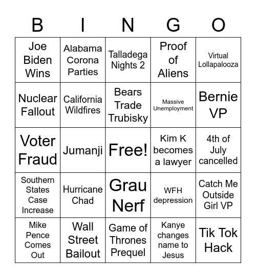 2020 Bingo Card