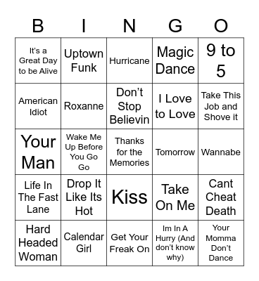 Music Bingo 51 Bingo Card