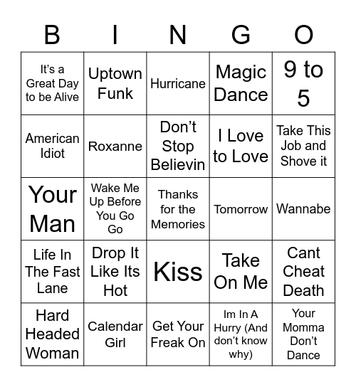 Music Bingo 51 Bingo Card
