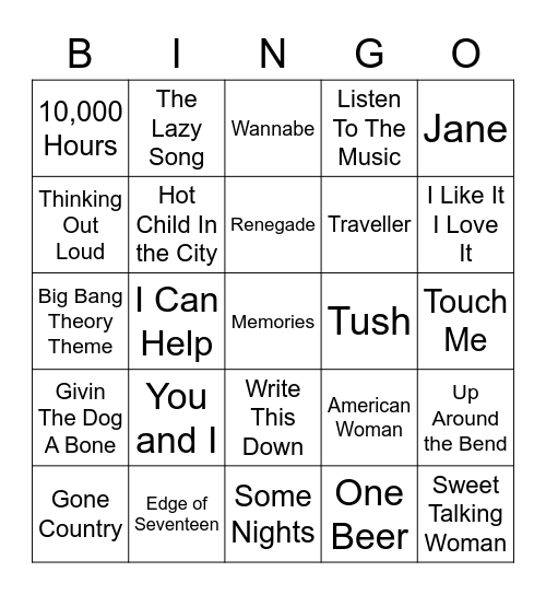 Music Bingo 71 Bingo Card