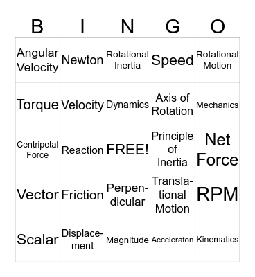 Physics Vocabulary Bingo Card