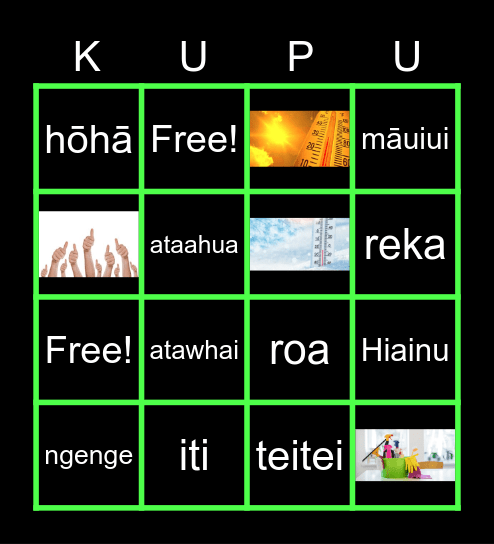 Kupu āhua Bingo Card