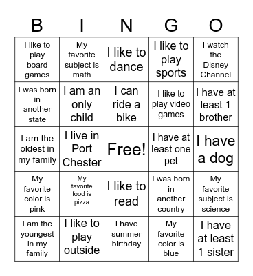 Get to Know You Bingo Card