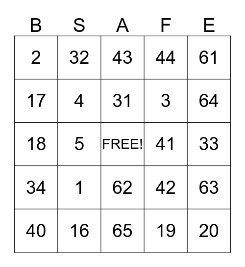 Fall Awareness Bingo Card