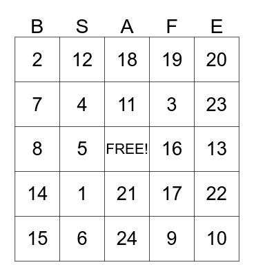 Fall Awareness Bingo Card