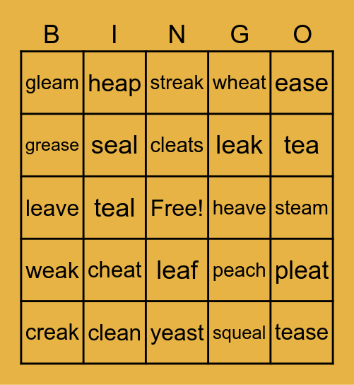 ea (1 syllable) Bingo Card
