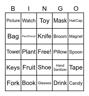 Scavenger Hunting Bingo Card