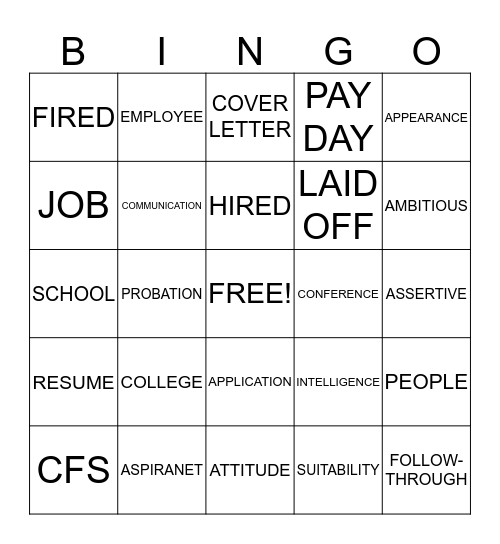 Education and Employment Bingo Card