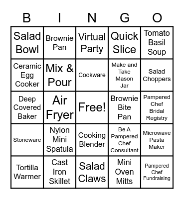 Pampered Chef Bingo Card
