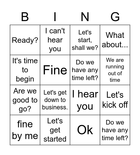 Small talk Bingo Card