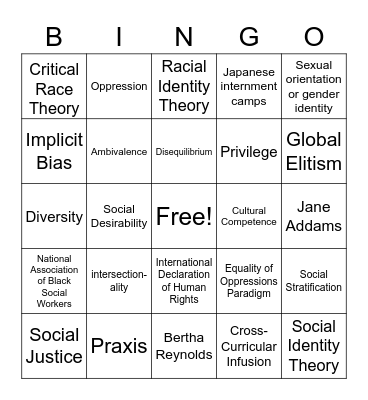 Social Justice Bingo Card