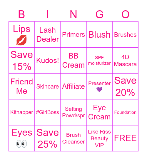 Riss Beauty VIP Bingo Card