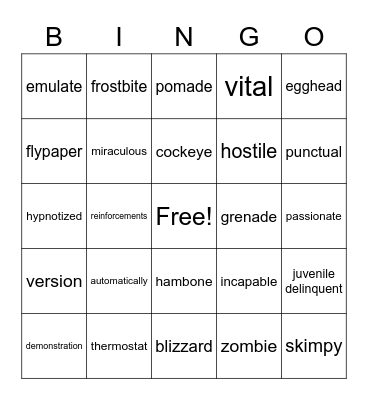 Section 1 Vocabulary Bingo Card