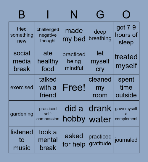 Self-Care Bingo Card