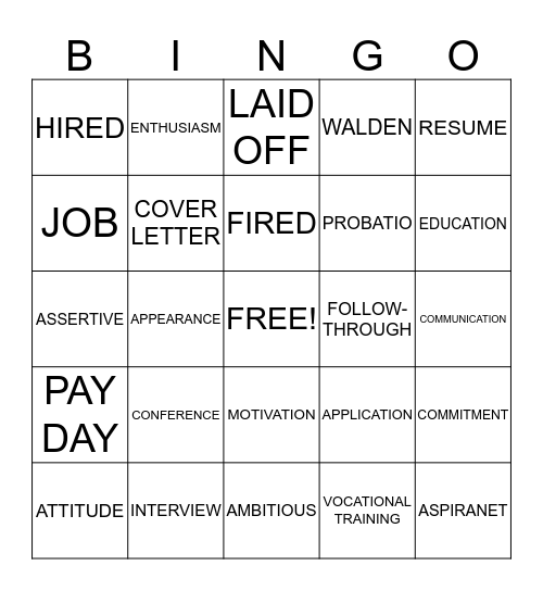 Education and Employment Bingo Card