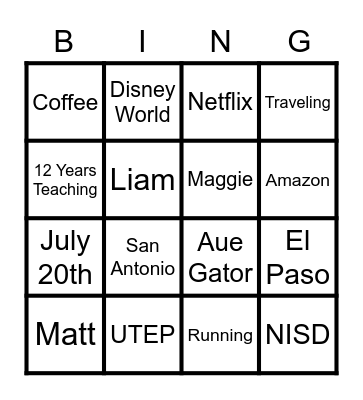 All About Mrs. Berry Bingo Card
