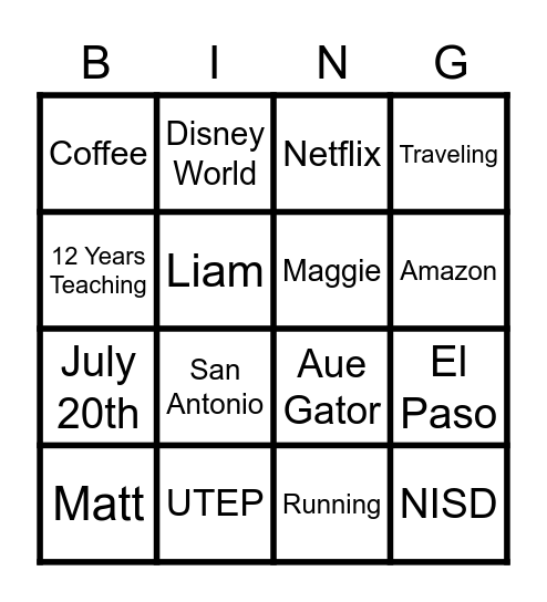 All About Mrs. Berry Bingo Card