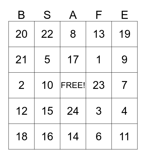 FALL  AWARENESS Bingo Card