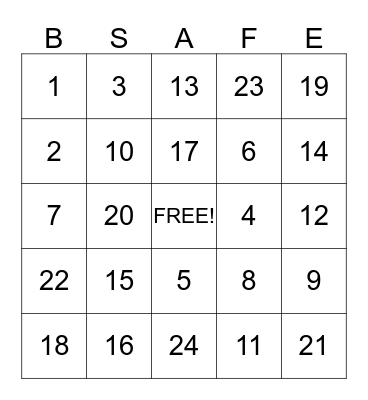 FALL AWARENESS Bingo Card