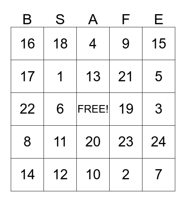 FALL AWARENESS Bingo Card