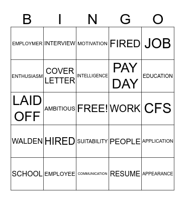Education and Employment Bingo Card