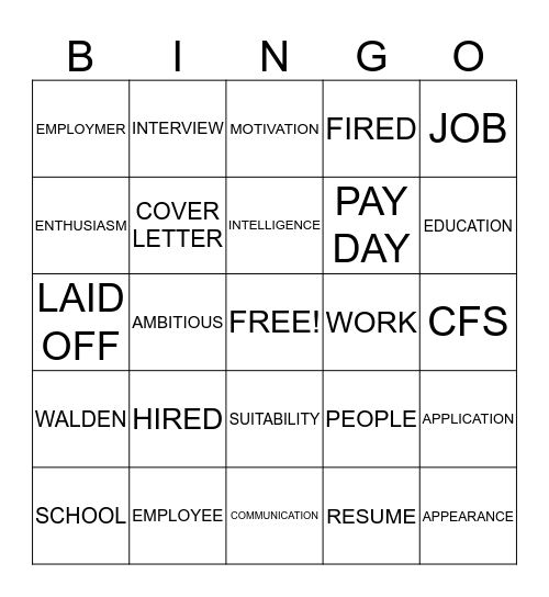 Education and Employment Bingo Card